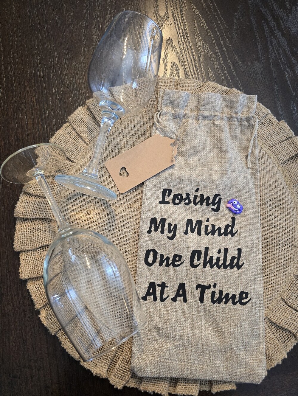 🍷"Losing My Mind" Burlap Wine Bag 🍼💨 Perfect Mom Gift!
